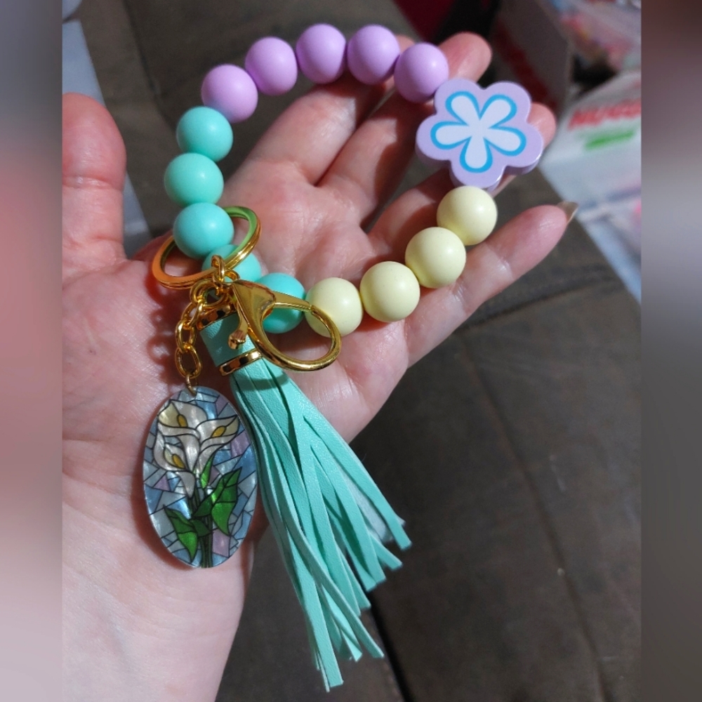 Floral Stained Glass Keychain Bracelet